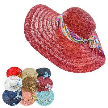 Ladies Woven Summer Hat [Multicolor Striped Bow]