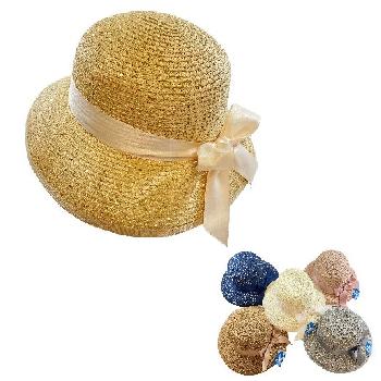 Ladies Woven Summer Hat [Short Brim/Sequins/Satin Bow]