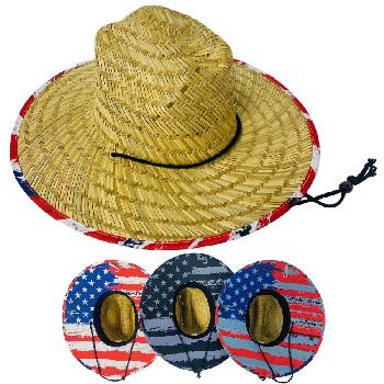 Lifeguard Straw Sun Hat [Printed Flag Pattern] *Flag Patch