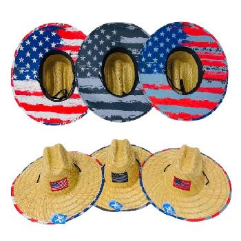 Lifeguard Straw Sun Hat [Printed Flag Pattern] *Flag Patch