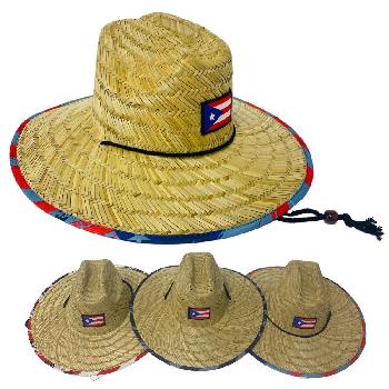 Lifeguard Straw Sun Hat [Puerto Rico Flag Patch]