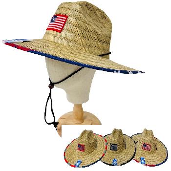 Lifeguard Straw Sun Hat [American Flag Patch]