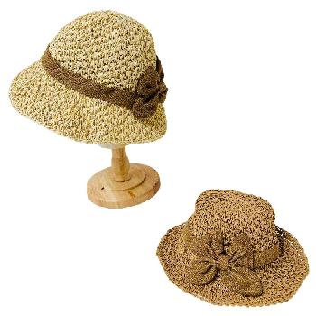 Women's Crocheted Straw Hat [Wide Bow]