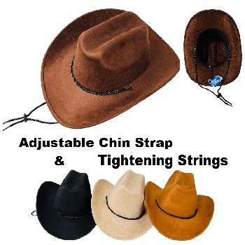Brushed Faux Suede Cowboy Hat with Thin Rope Hat Band