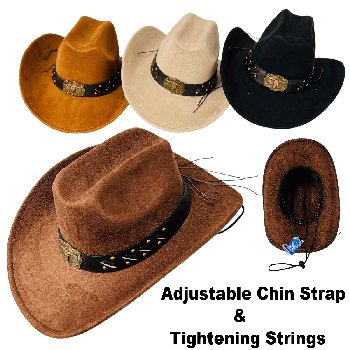 Brushed Faux Suede Cowboy Hat with Wide Studded Hat Band [Steer Badge]
