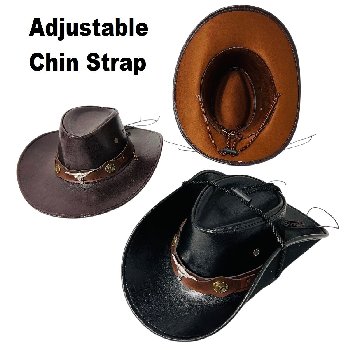 Leather-Like Cowboy Hat with Wide Brown Hatband [Steer]