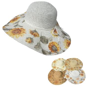 Ladies Woven Summer Hat [Printed Sunflowers]