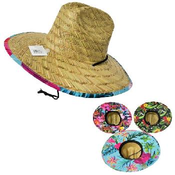 Large Straw Hat with Printed Edge & Underside [Palm]