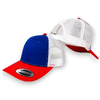 100% Cotton Front/Snap Back Trucker Hat [Royal Blue/Red/White]