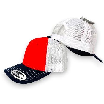 100% Cotton Front/Snap Back Trucker Hat [Red/Navy/White]