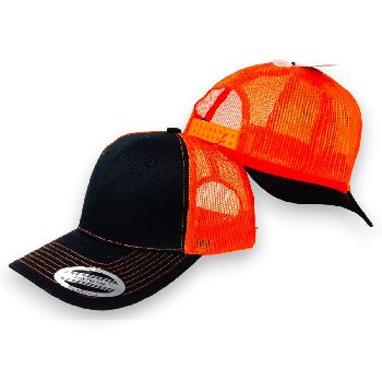 100% Cotton Front/Snap Back Trucker Hat [Black/Orange]