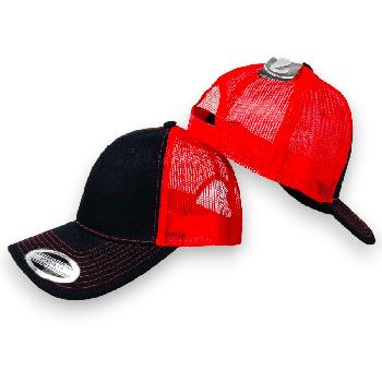 100% Cotton Front/Snap Back Trucker Hat [Black/Red]