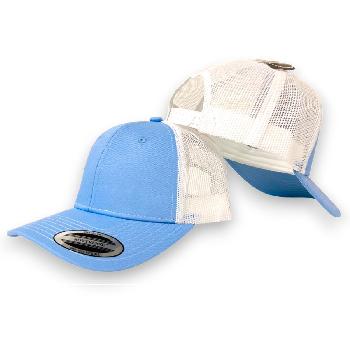 100% Cotton Front/Snap Back Trucker Hat [Light Blue/White]