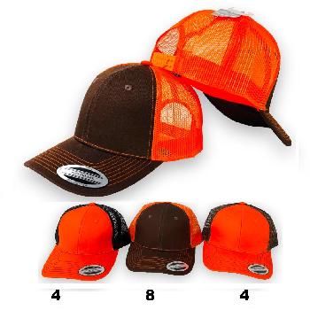 100% Cotton Front/Snap Back Trucker Hat [Brown/Orange/Black Asst]