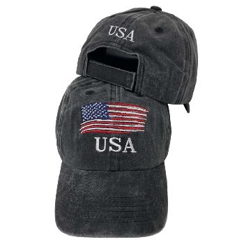 Vintage Washed Cotton Cap [USA/Flag] Black Only
