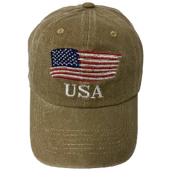 Vintage Washed Cotton Cap [USA/Flag][Khaki Only]