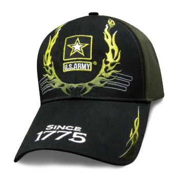 Licensed Black/Green US Army Hat w Flames (Since 1775)