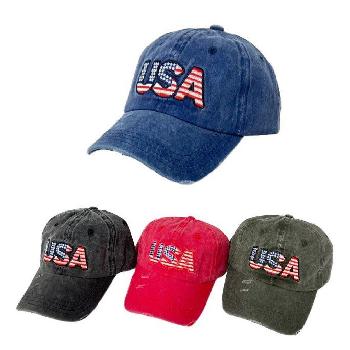Cotton Washed Hat with USA [Flag Letters]