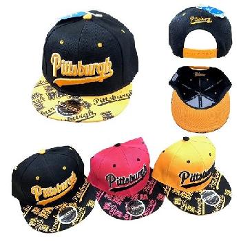 Snap Back Flat Bill Hat [Script PITTSBURGH] Print on Bill