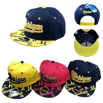 Snap Back Flat Bill Hat [Script MICHIGAN] Print on Bill