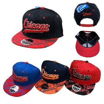 Snap Back Flat Bill Hat [Script CHICAGO] Print on Bill