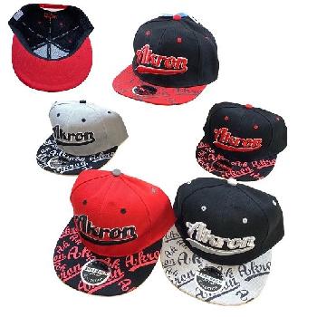 Snap Back Flat Bill Hat [Script AKRON] Print on Bill