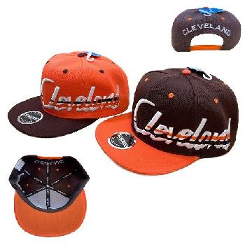 Snap Back Flat Bill Hat [Jagged Script CLEVELAND B/O]