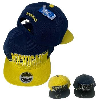 Snap Back Flat Bill Hat [MICHIGAN] Diagonal Split Color Front