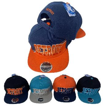 Snap Back Flat Bill Hat [DETROIT] Diagonal Split Color Front
