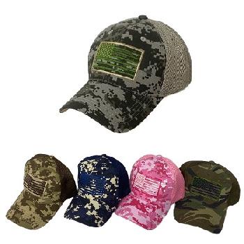 Ripstop Camo Hat with Embroidered Flag/Soft Jersey Mesh Back