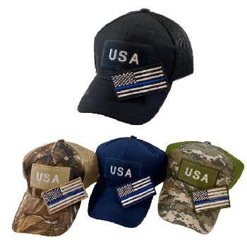 Detachable Patch Hat/Blue Line Flag [USA] Soft Mesh Back