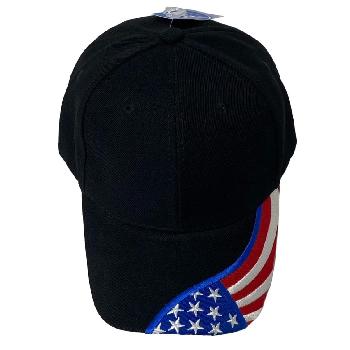 Solid Black Hat with Embroidered Wavy Flag Bill