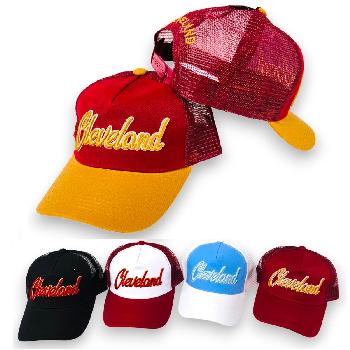 Mesh Back Trucker Cap [Cleveland] Wine/Gold/Blue