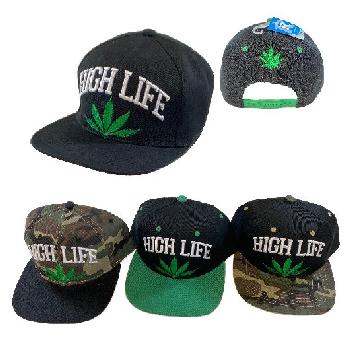 Snap Back Flat Bill Hat [Embroidered Leaf]HIGH LIFE
