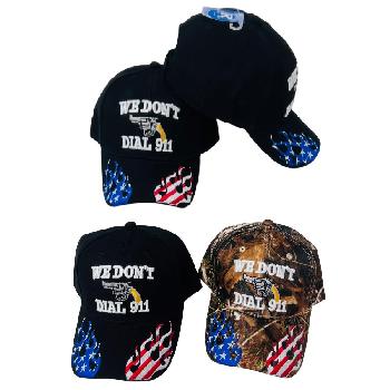 WE DON'T DIAL 911 Hat with Flag Flames