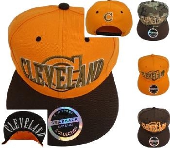 Snap-Back Flat Bill Hat [CLEVELAND/"C"] Screen Print Brown/Orange