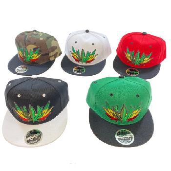 Snap Back Flat Bill Hat [Triple Marijuana Leaves]