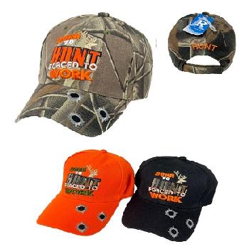 Born To Hunt-Forced to Work Hat [Bullet Holes on Bill]