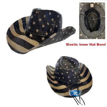 Black/Gray Flag Cowboy Hat [Stars and Stripes] Hatband w/ Stars