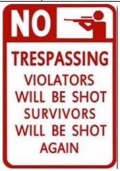 16"x12" Metal Sign- No TRESPASSING: Violators Will Be Shot