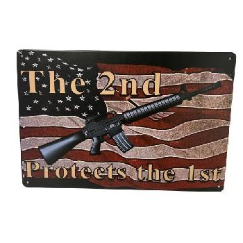 11.75"x8" Metal Sign- The 2nd Protects the 1st [Flag/Firearm]