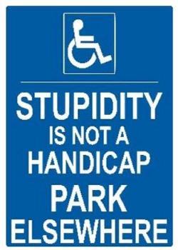 16"x12" Metal Sign- Stupidity is Not a Handicap, Park Elsewhere