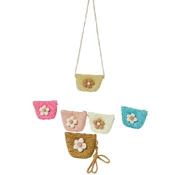 Child's Woven Crossbody Purse with Puffy Flower