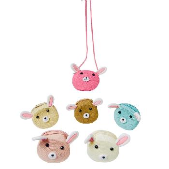 Child's Woven Round Crossbody Bunny Purse with Plush Ears