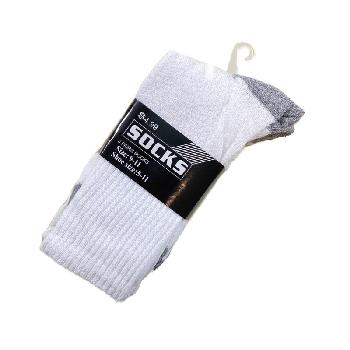 3pr Men's Crew Socks 9-11 [White with Gray Heel/Toe]