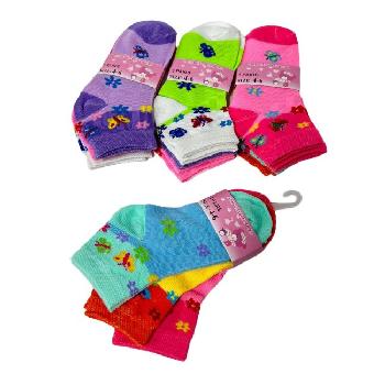 3pr Girl's Printed Ankle Socks 4-6 [Butterfly & Daisies]