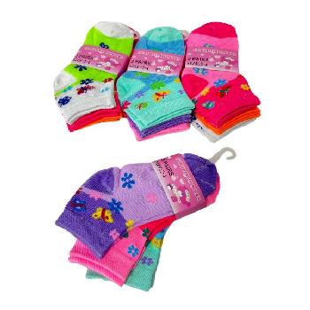 3pr Girl's Printed Ankle Socks 2-4 [Butterfly & Daisies]