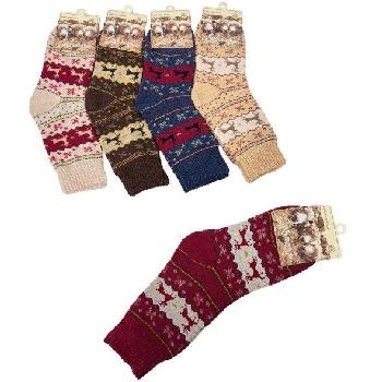 1pr Ladies Lamb's Wool Socks [Reindeer/Snowflakes] 9-11