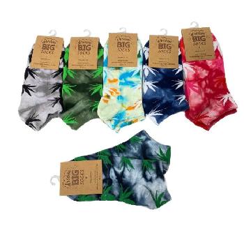 1pr Ankle Socks [Tie-Dye Marijuana] Unisex