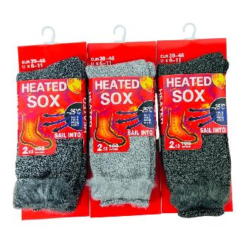 1pr HEATED Thermal Crew Socks 10-13 [Two Tone]